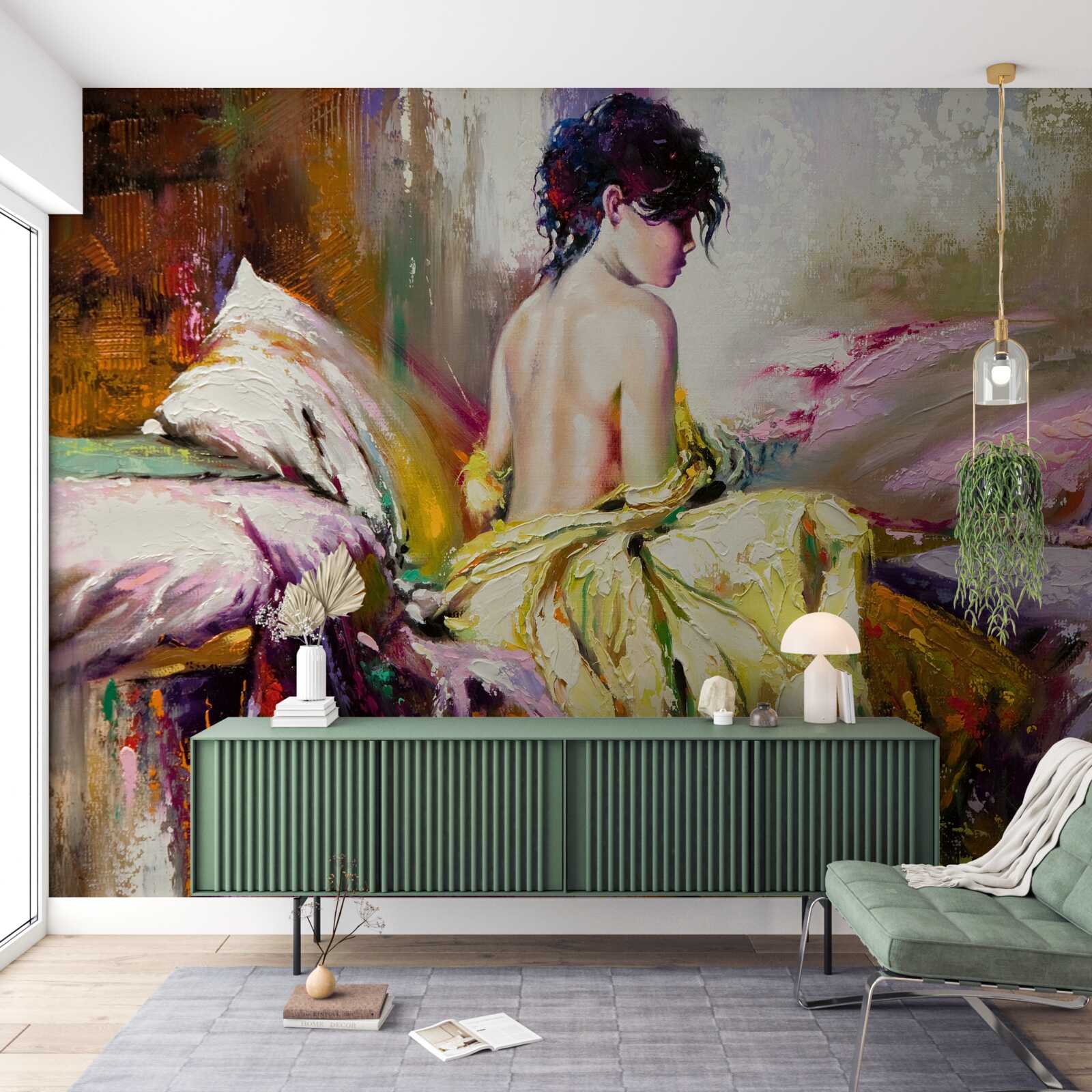 Fotobehang beeld van een naakt meisje tussen herfstkleuren