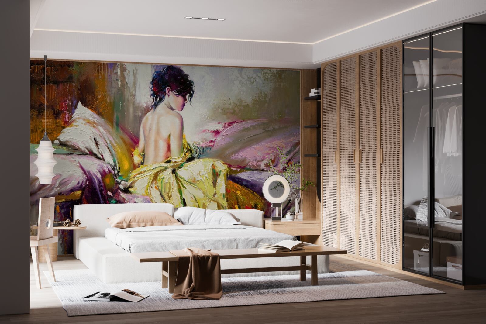 Fotobehang beeld van een naakt meisje tussen herfstkleuren