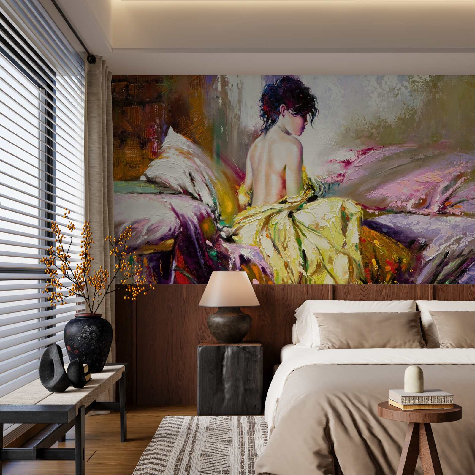 Fotobehang beeld van een naakt meisje tussen herfstkleuren