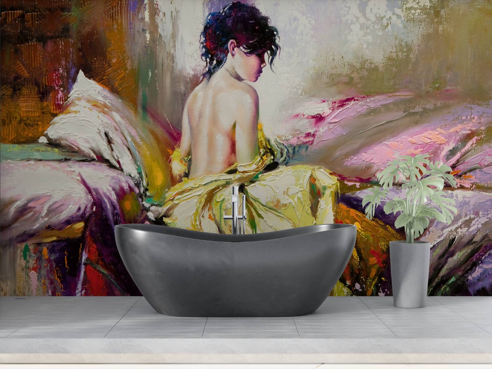 Fotobehang beeld van een naakt meisje tussen herfstkleuren