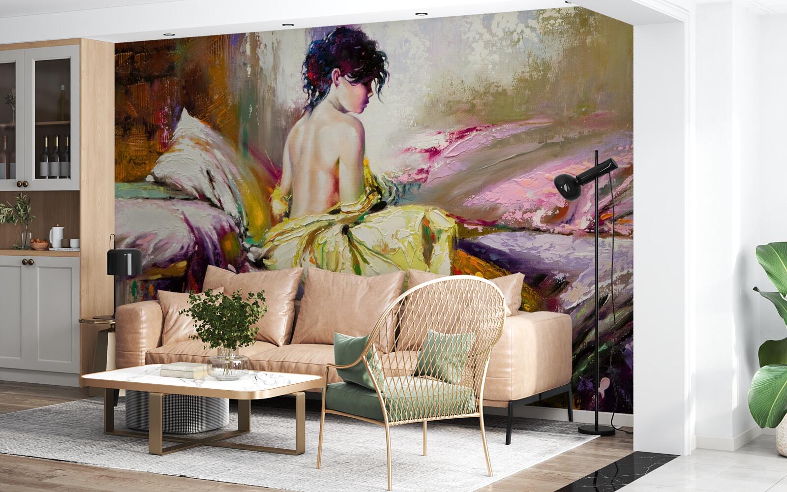 Fotobehang beeld van een naakt meisje tussen herfstkleuren