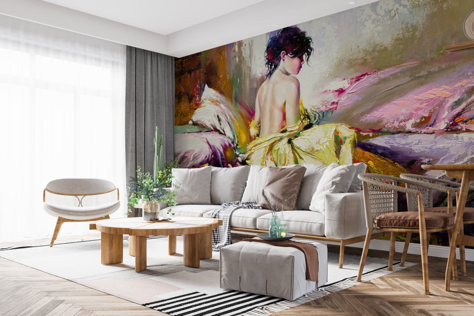 Fotobehang beeld van een naakt meisje tussen herfstkleuren