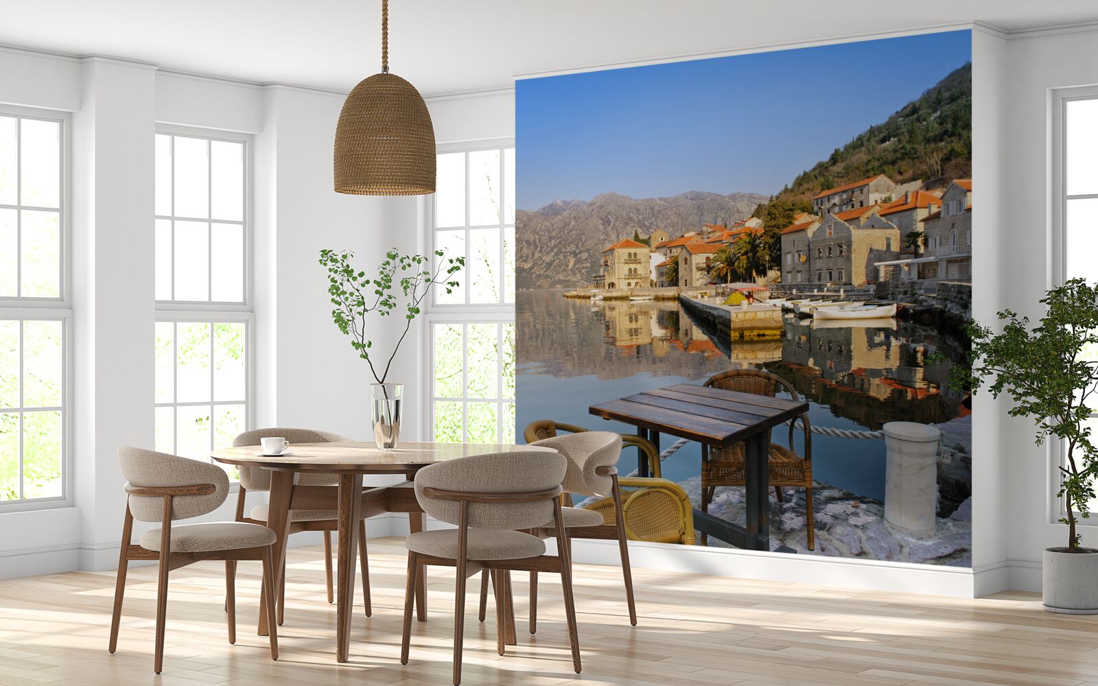 Fotobehang comfortabele ruimte om te ontspannen aan de oever van de rivier