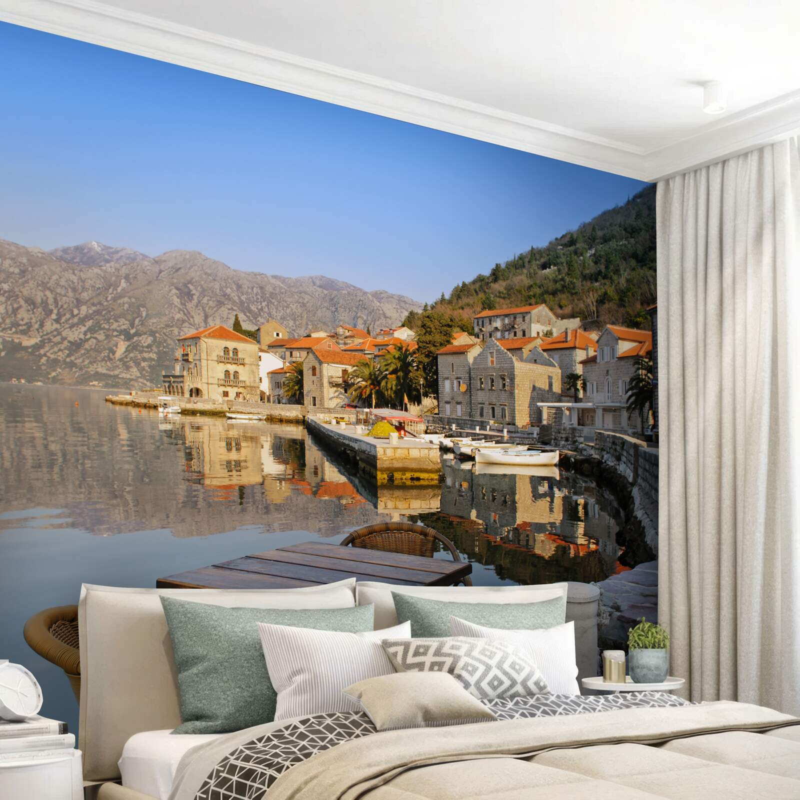 Fotobehang comfortabele ruimte om te ontspannen aan de oever van de rivier