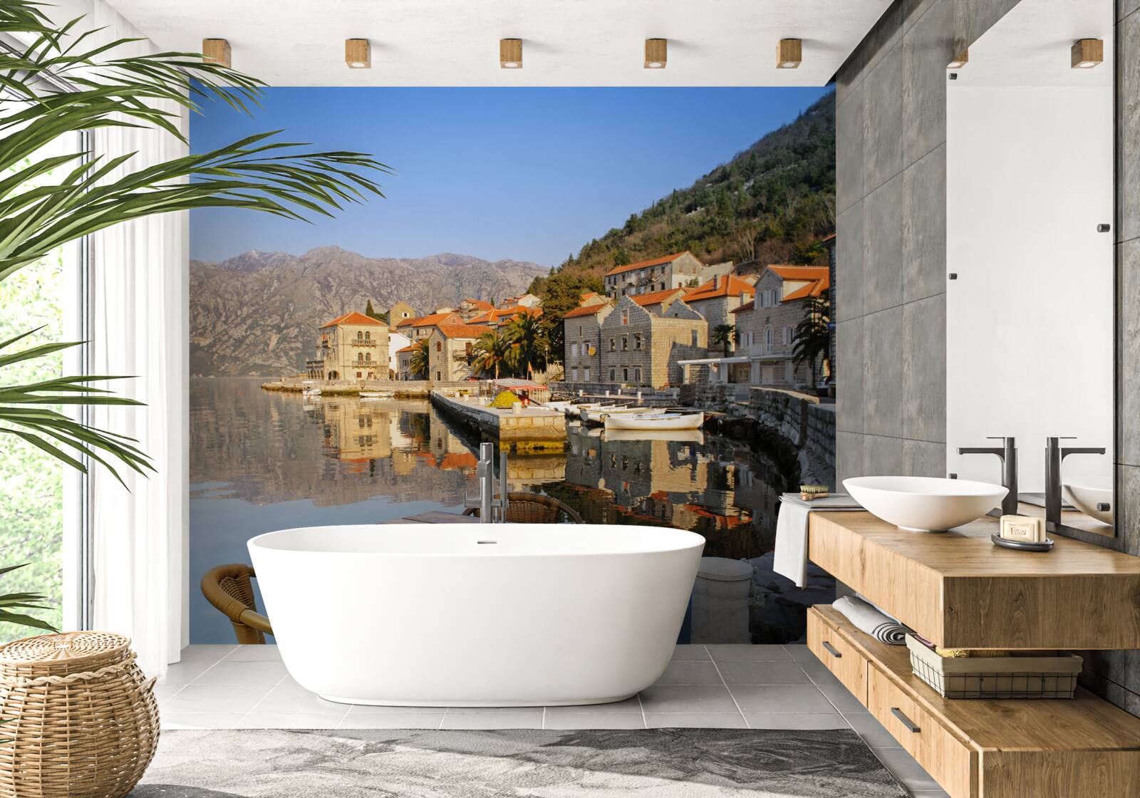 Fotobehang comfortabele ruimte om te ontspannen aan de oever van de rivier