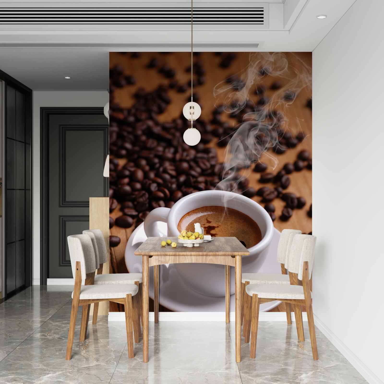 Fotobehang kopje koffie met aroma-emitterende bonen