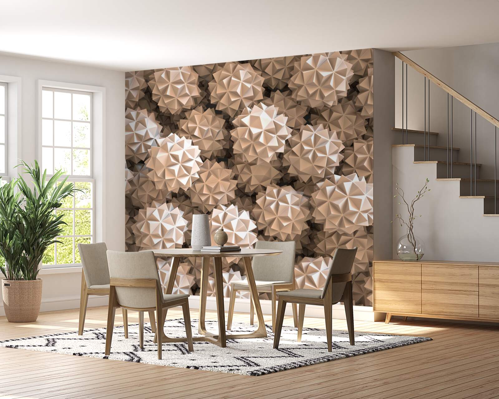 Fotobehang abstracte compositie van puntige bollen