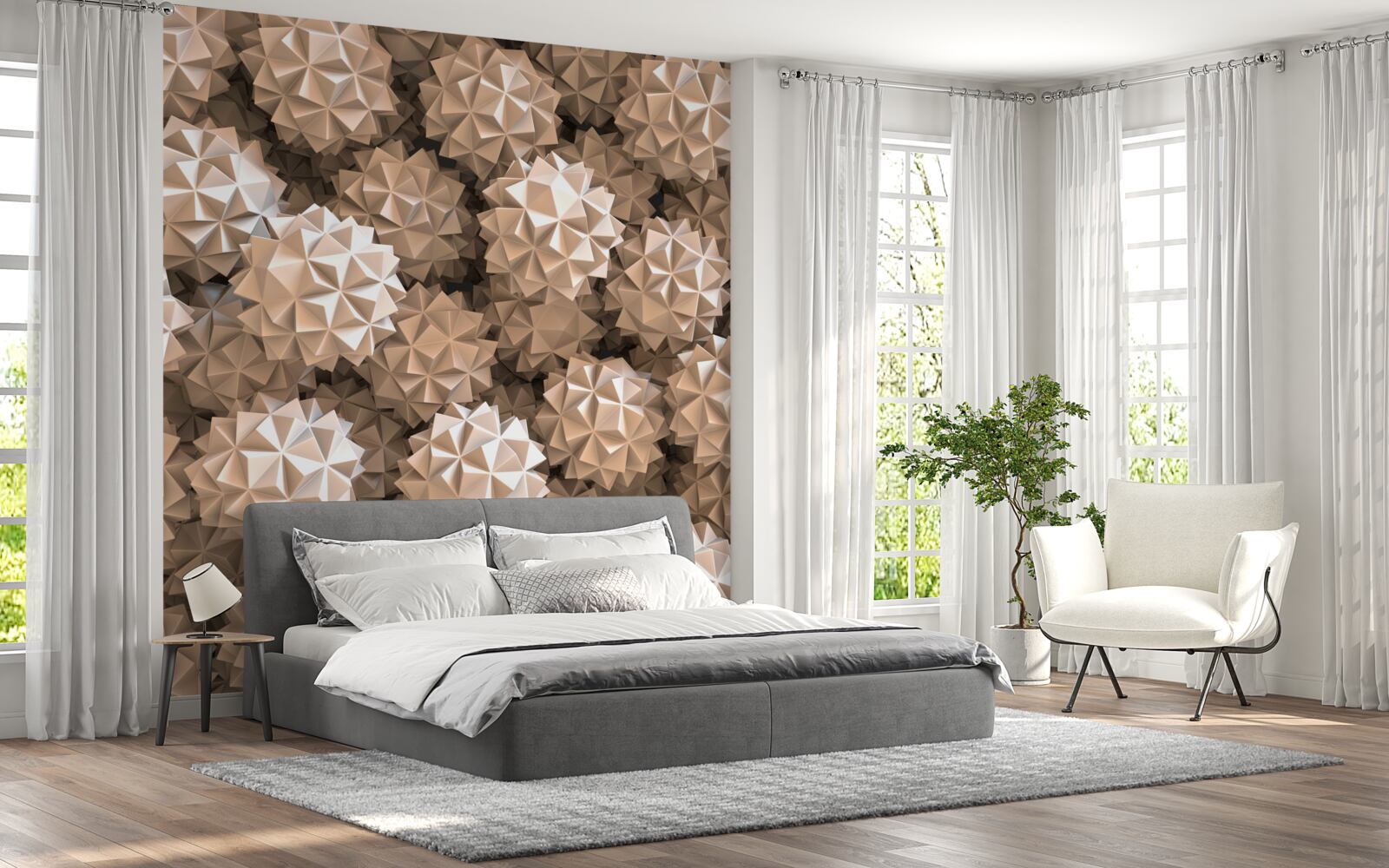 Fotobehang abstracte compositie van puntige bollen