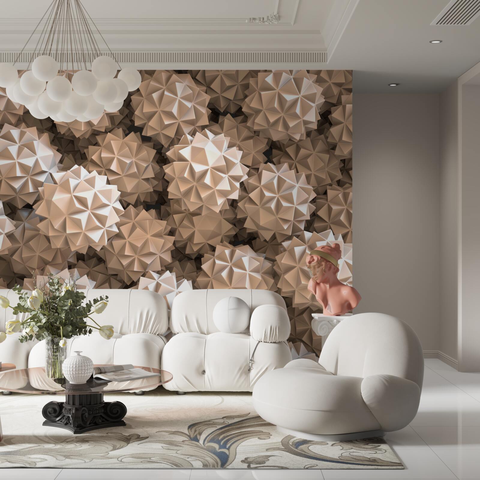 Fotobehang abstracte compositie van puntige bollen