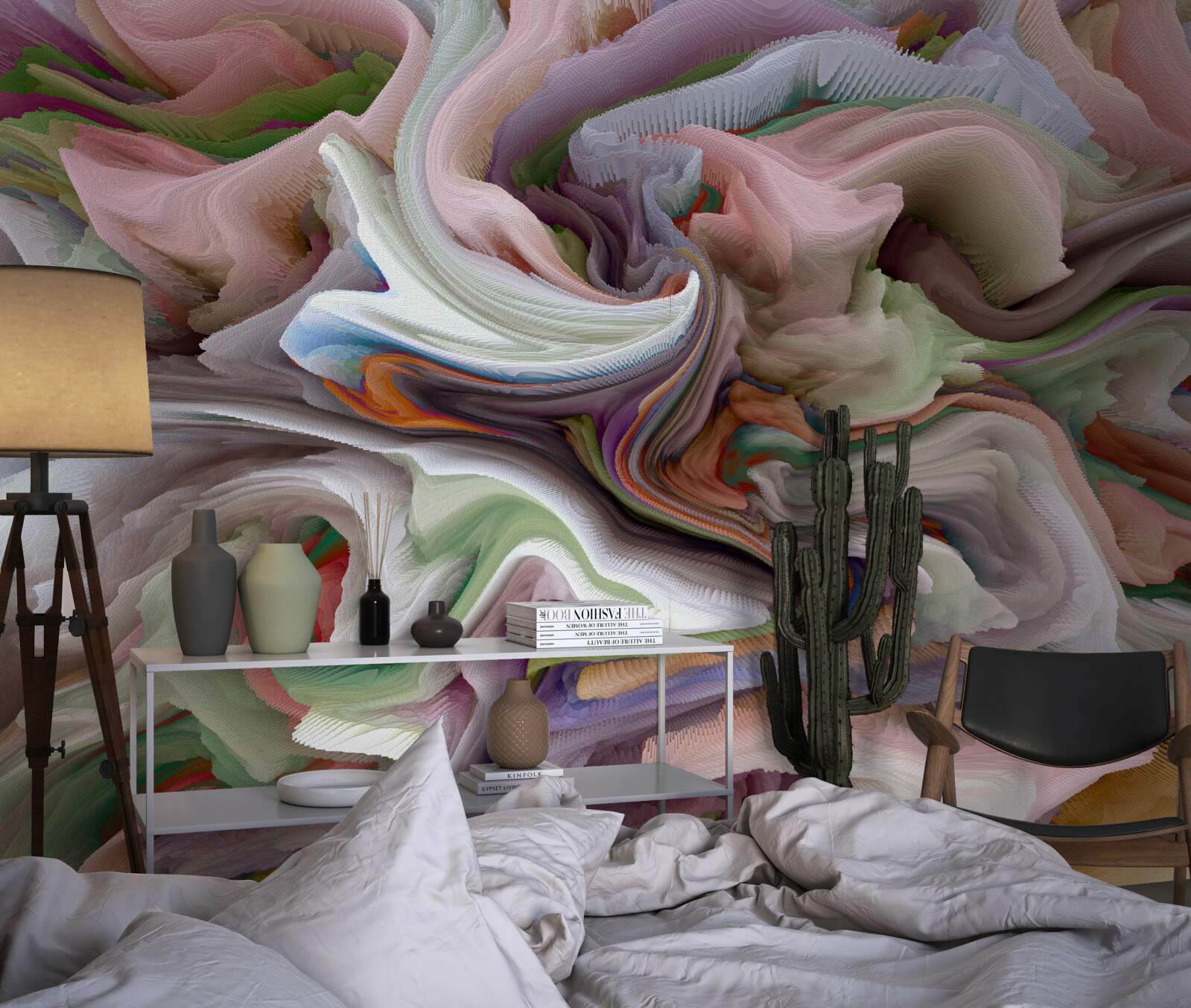 Fotobehang gevlekt zand in de weerspiegeling van het landschap