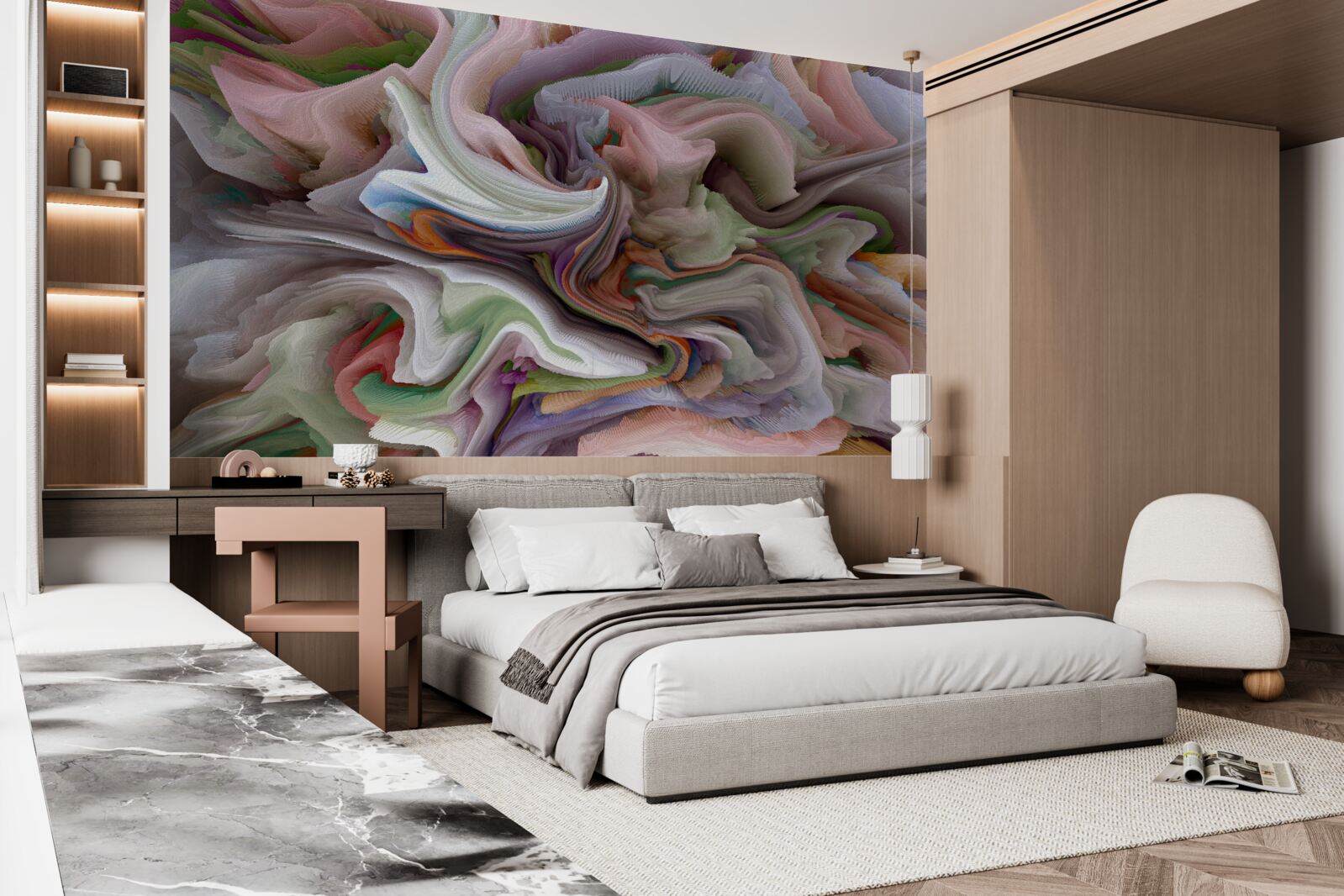 Fotobehang gevlekt zand in de weerspiegeling van het landschap