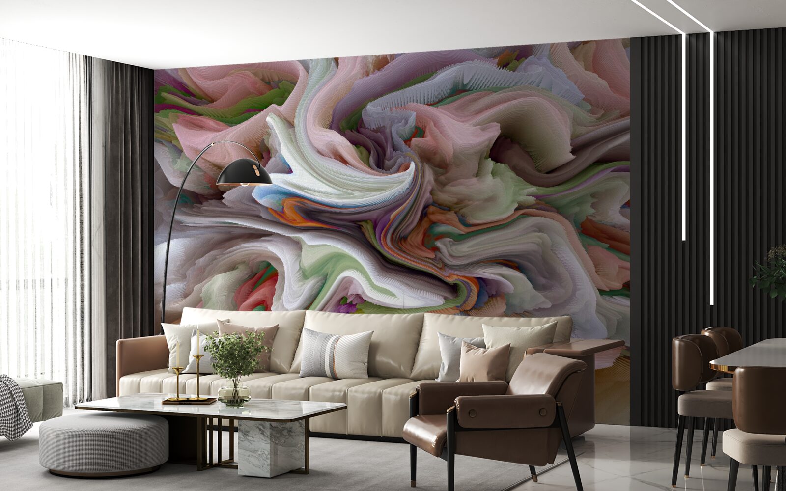 Fotobehang gevlekt zand in de weerspiegeling van het landschap