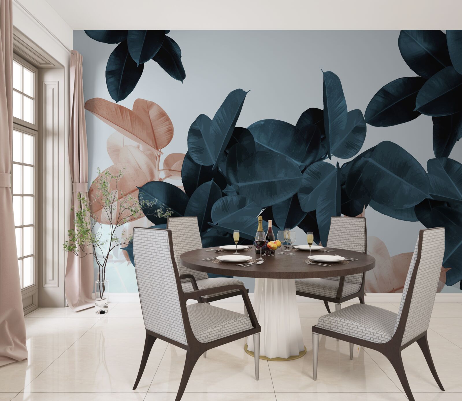 Fotobehang tropische bladeren in verschillende tinten