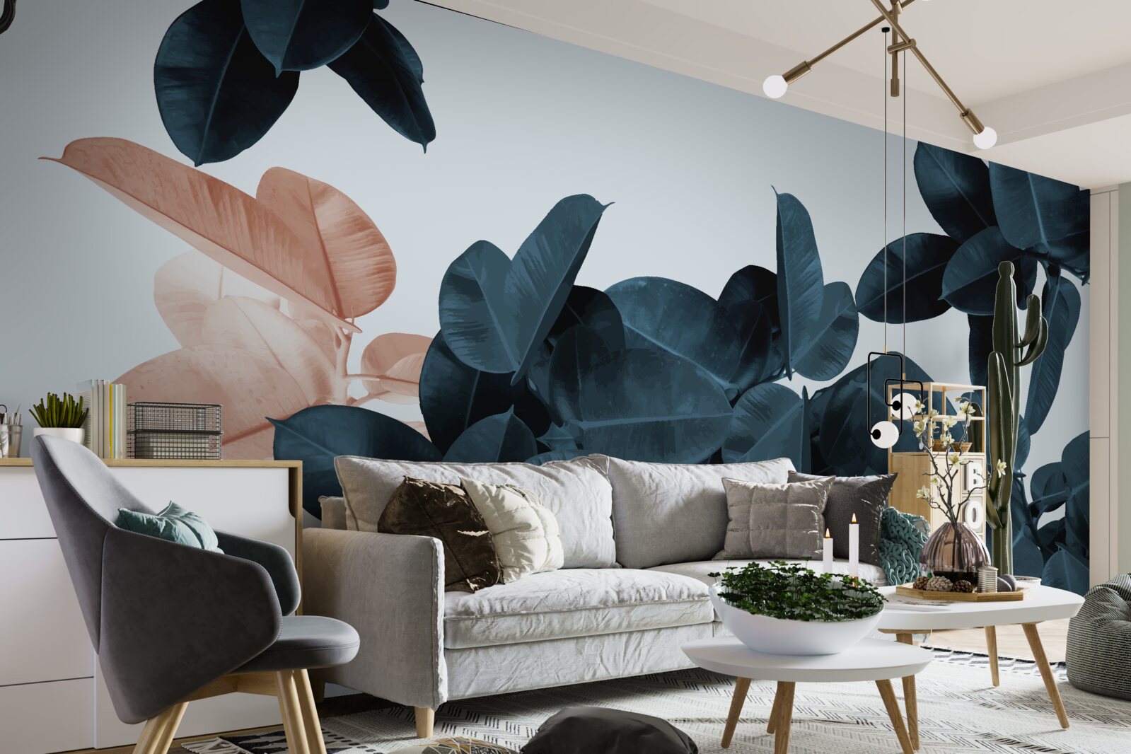 Fotobehang tropische bladeren in verschillende tinten