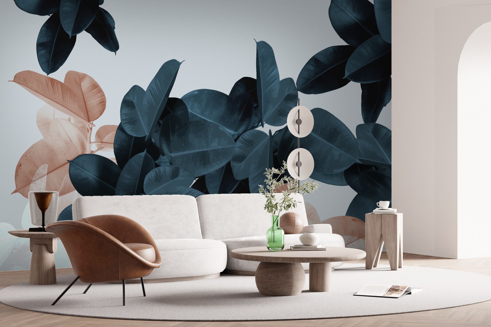 Fotobehang tropische bladeren in verschillende tinten