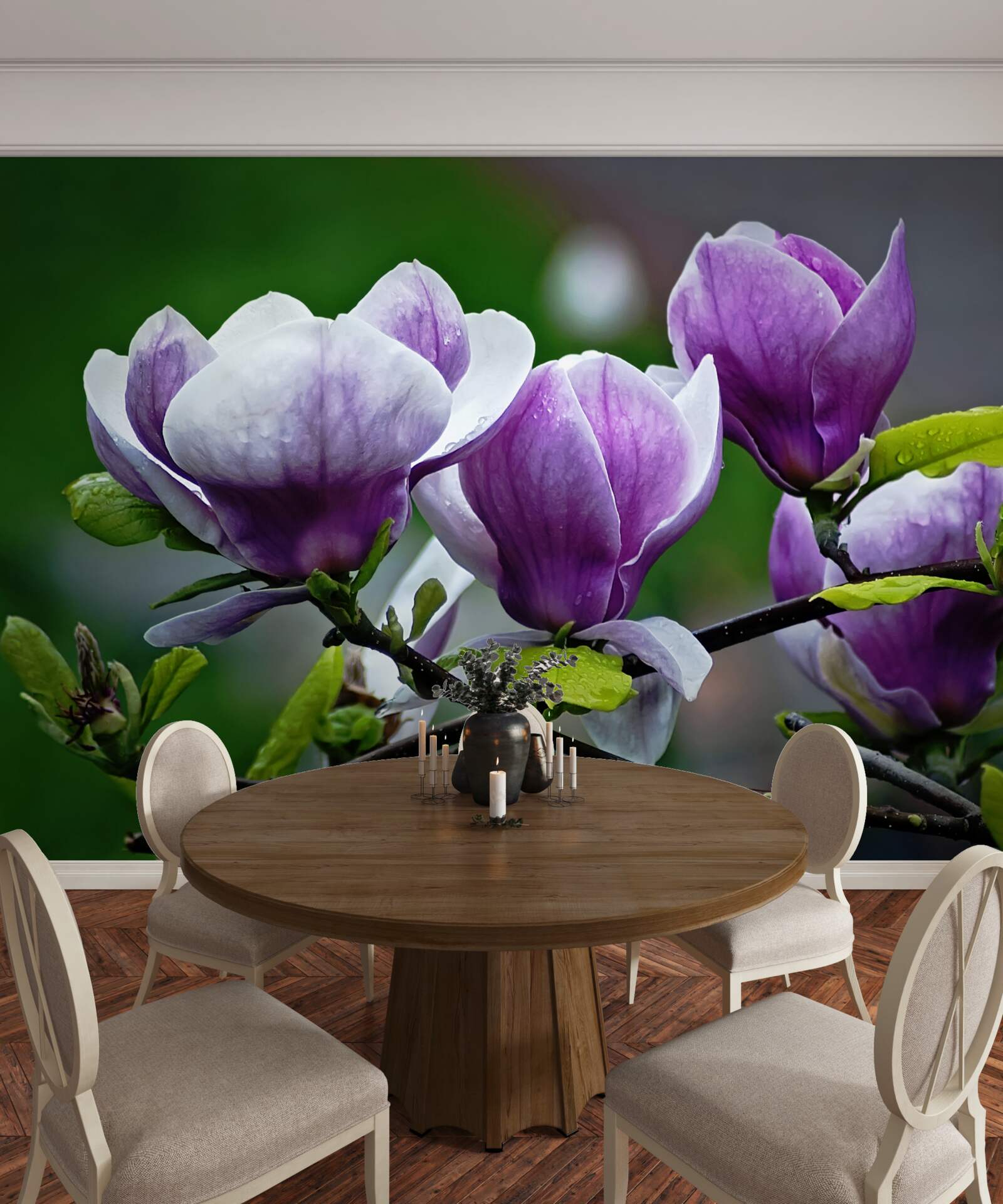 Fotobehang sierlijke bloemen op smaragdgroene stelen