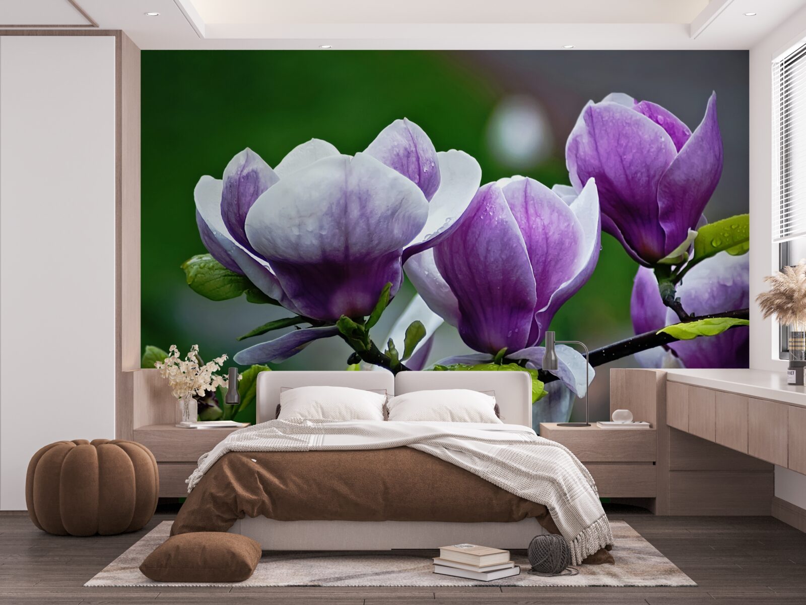 Fotobehang sierlijke bloemen op smaragdgroene stelen