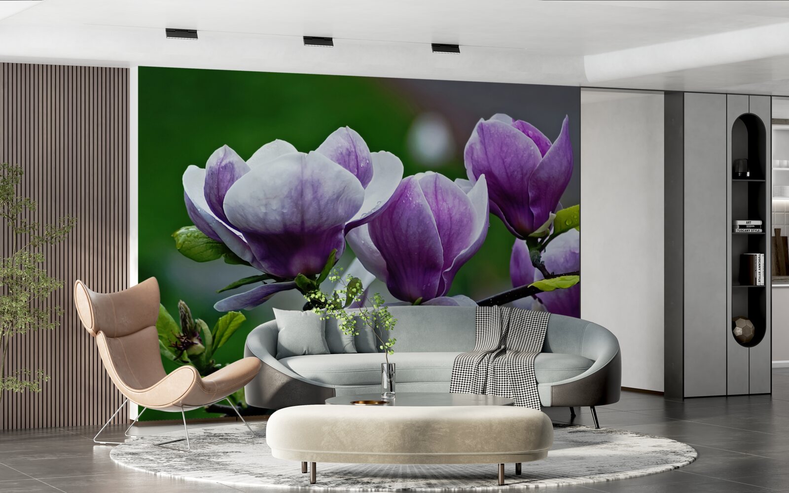 Fotobehang sierlijke bloemen op smaragdgroene stelen