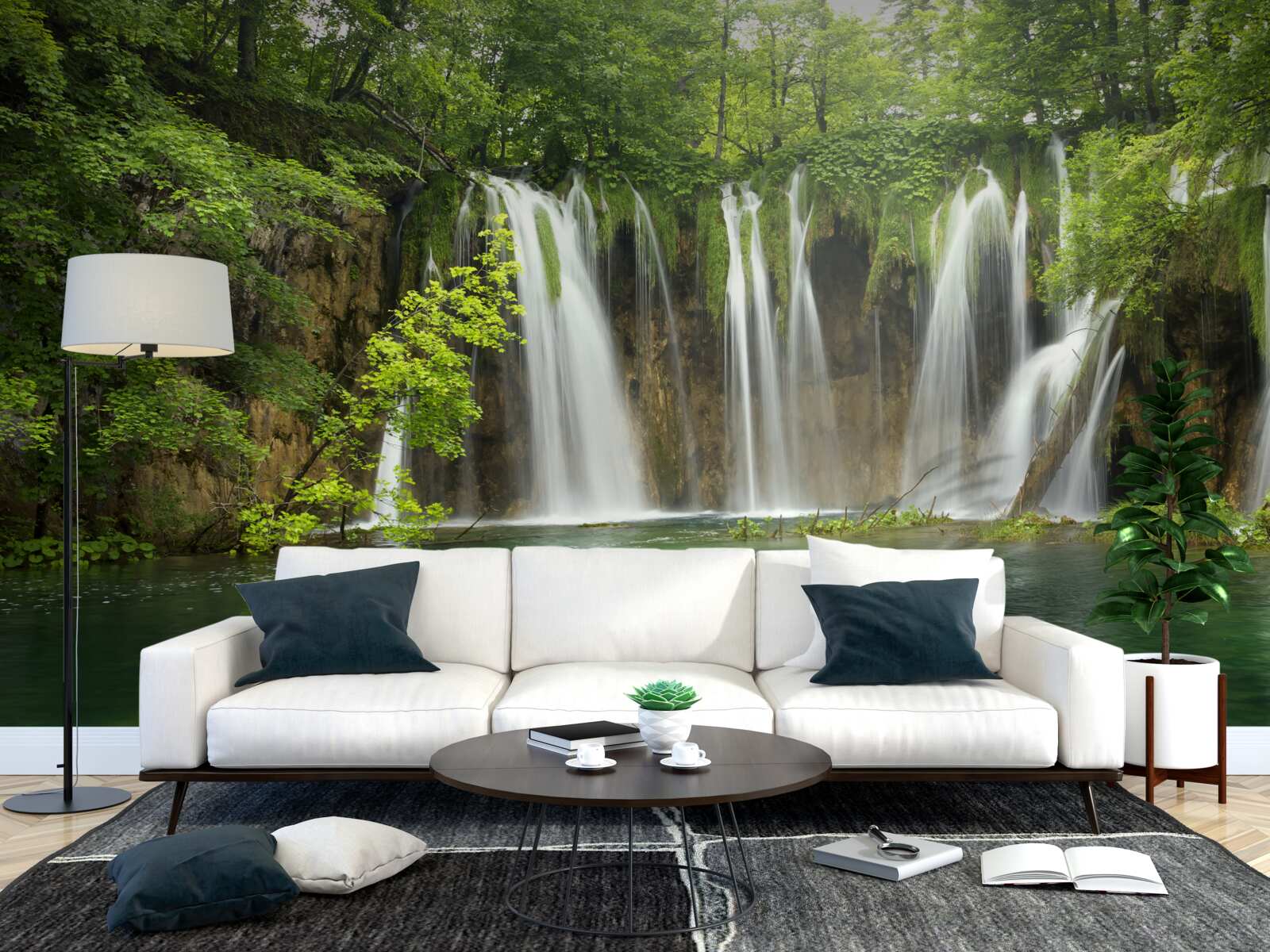 Fotobehang water dat snel in een ravijn midden in een bergbos stroomt