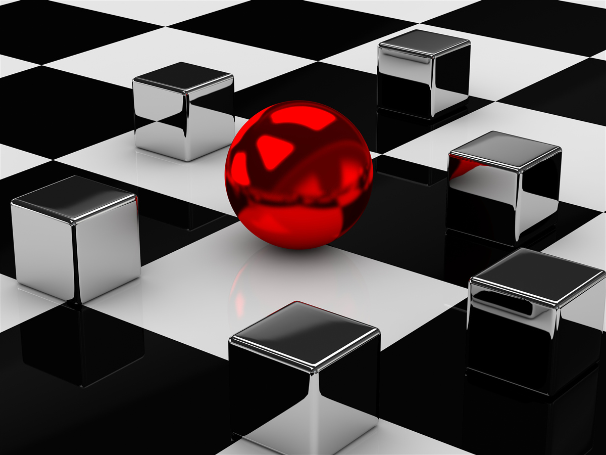 Fotobehang spiegel rechthoeken en rode bal