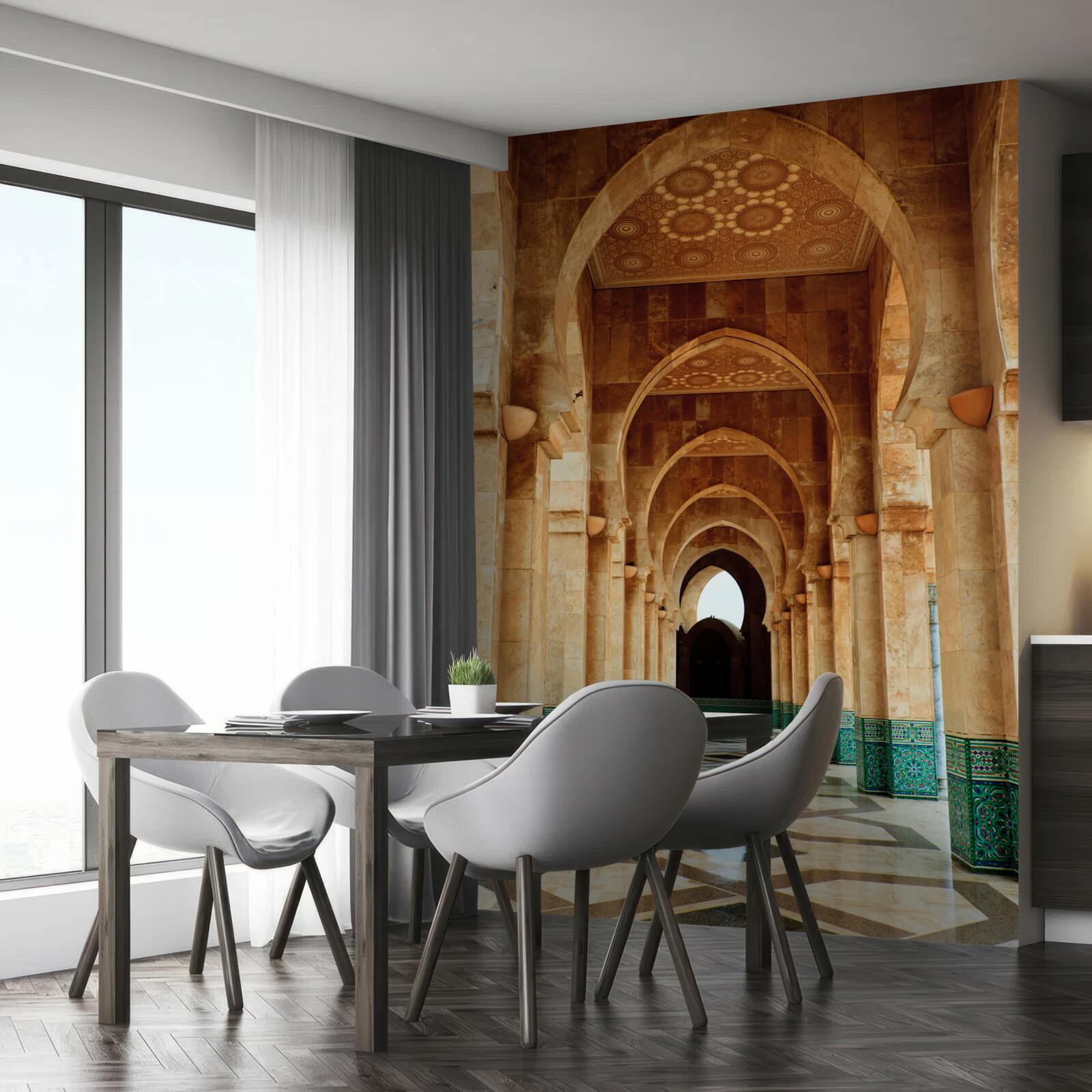 Fotobehang Bogen in oosterse stijl met marmeren vloer