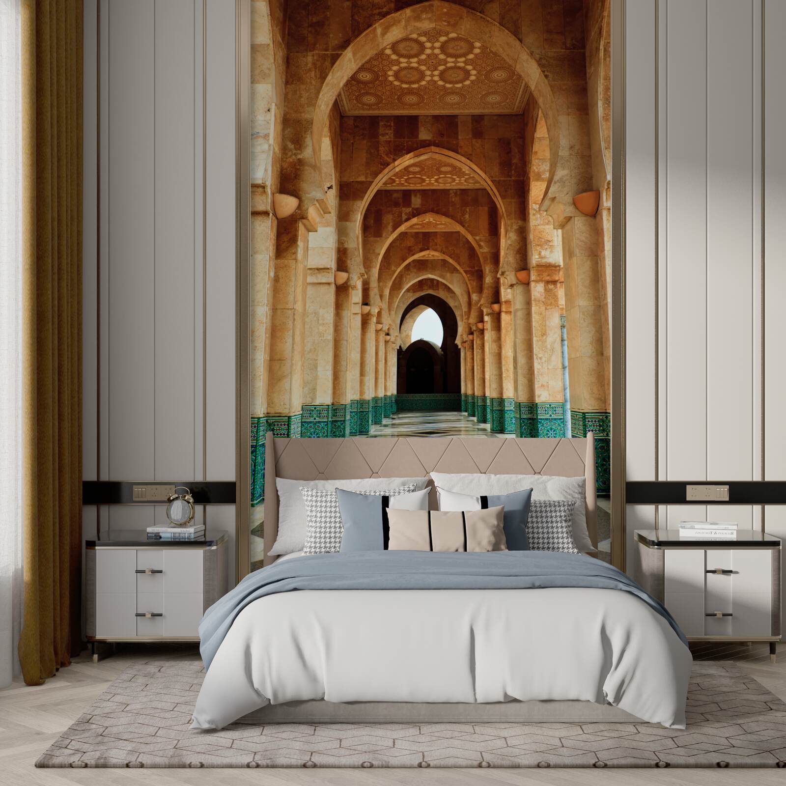 Fotobehang Bogen in oosterse stijl met marmeren vloer