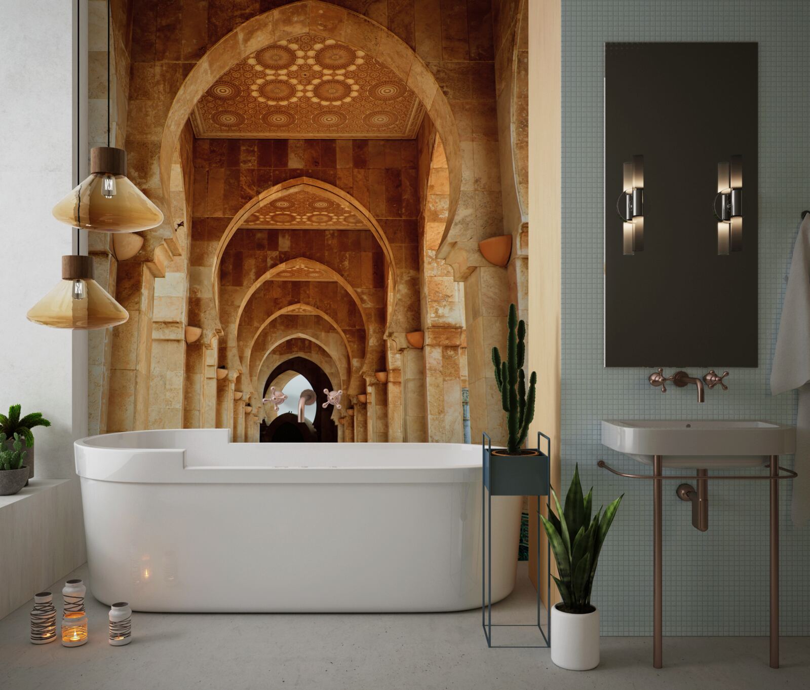 Fotobehang Bogen in oosterse stijl met marmeren vloer