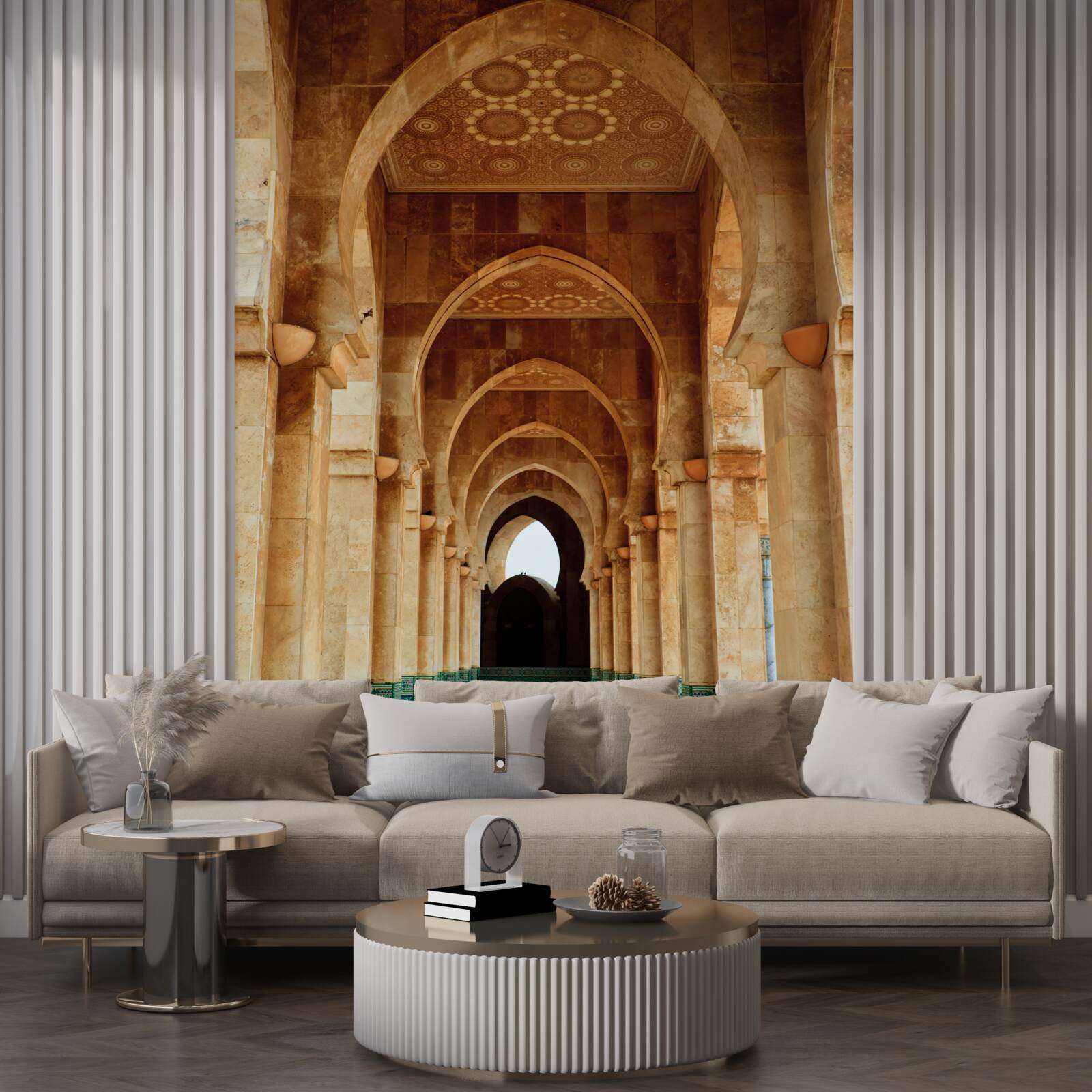 Fotobehang Bogen in oosterse stijl met marmeren vloer