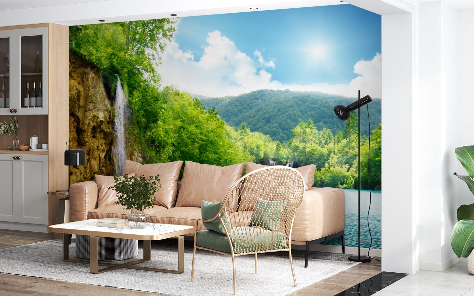 Fotobehang waterval in het hart van een dicht bergbos