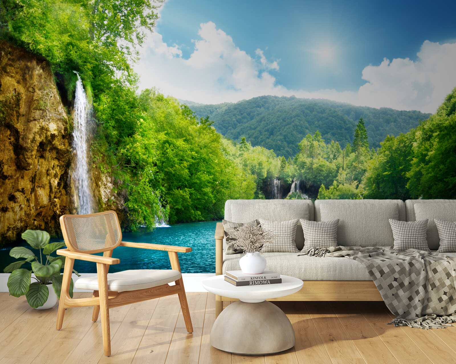 Fotobehang waterval in het hart van een dicht bergbos