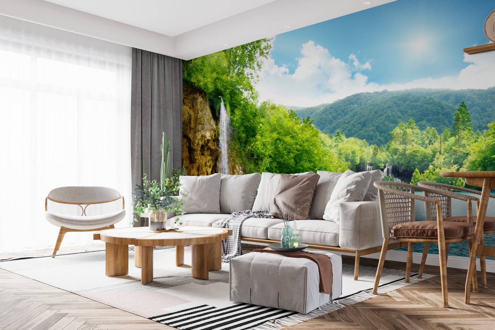 Fotobehang waterval in het hart van een dicht bergbos