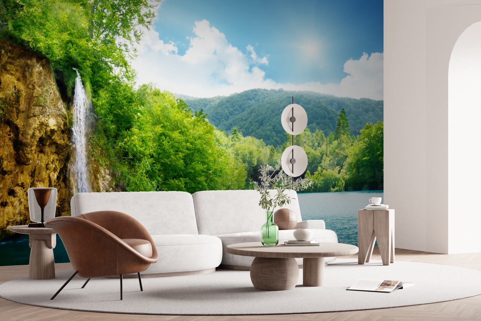 Fotobehang waterval in het hart van een dicht bergbos