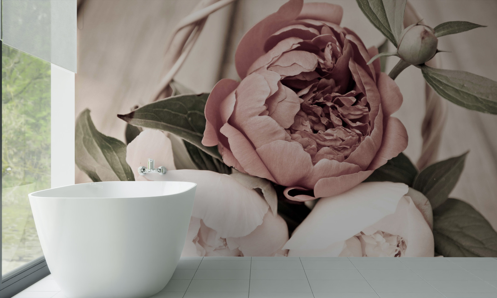 Fotobehang tere roos met weelderige pioenachtige bloemblaadjes