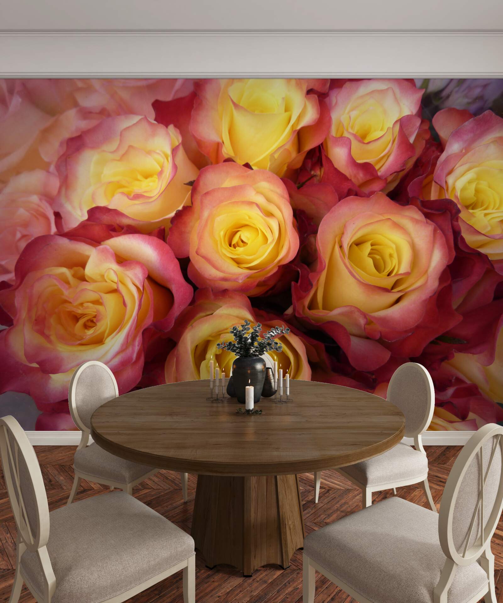 Fotobehang roze tulpen met geel hart