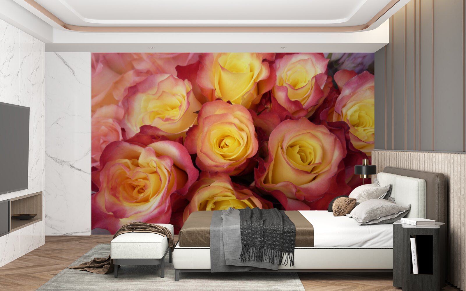 Fotobehang roze tulpen met geel hart