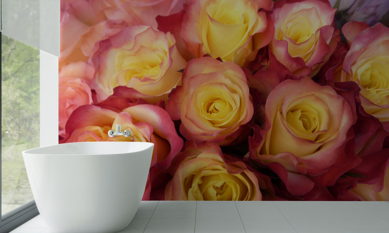 Fotobehang roze tulpen met geel hart