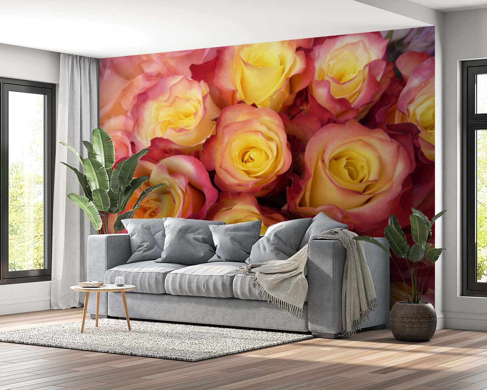 Fotobehang roze tulpen met geel hart