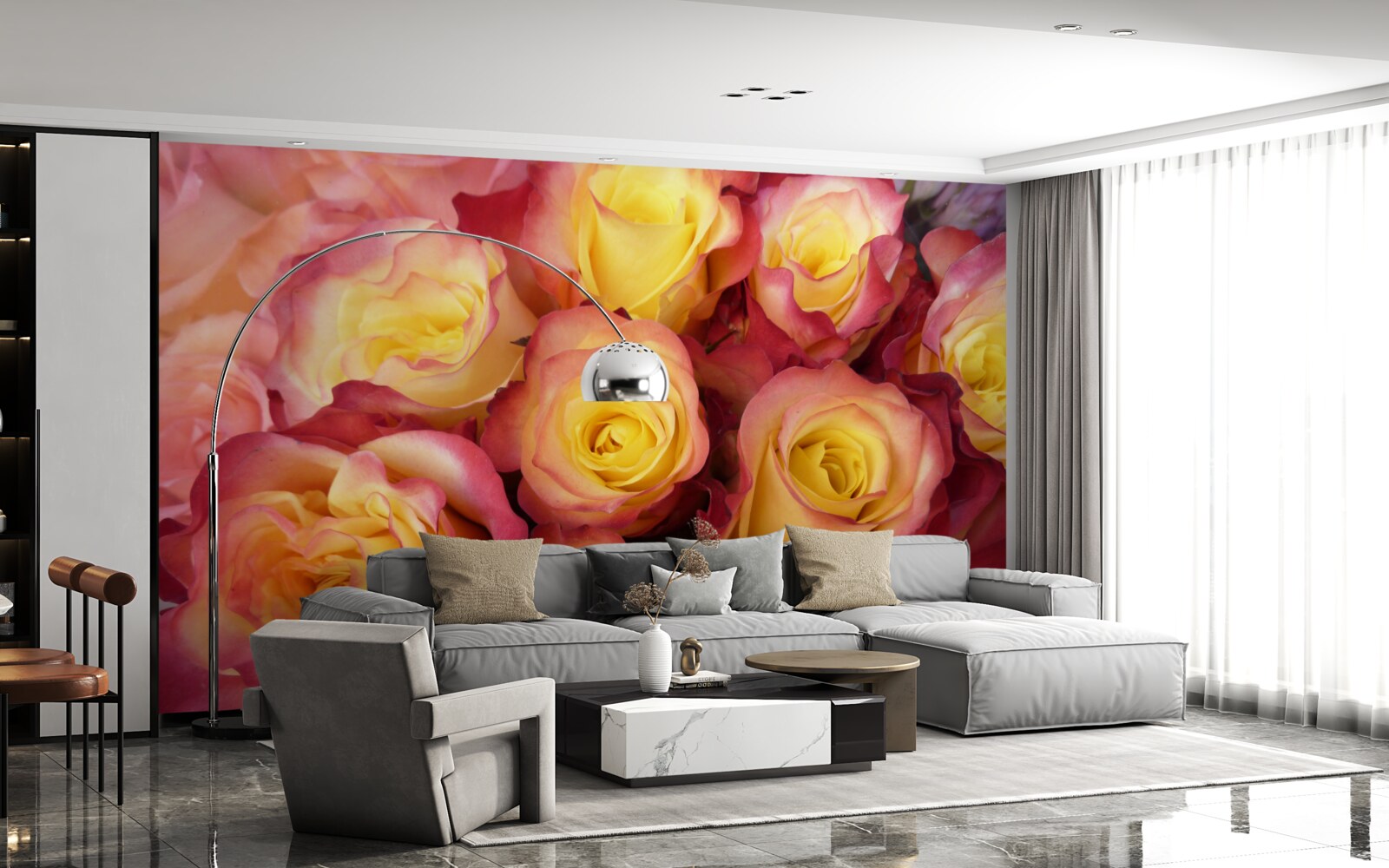 Fotobehang roze tulpen met geel hart