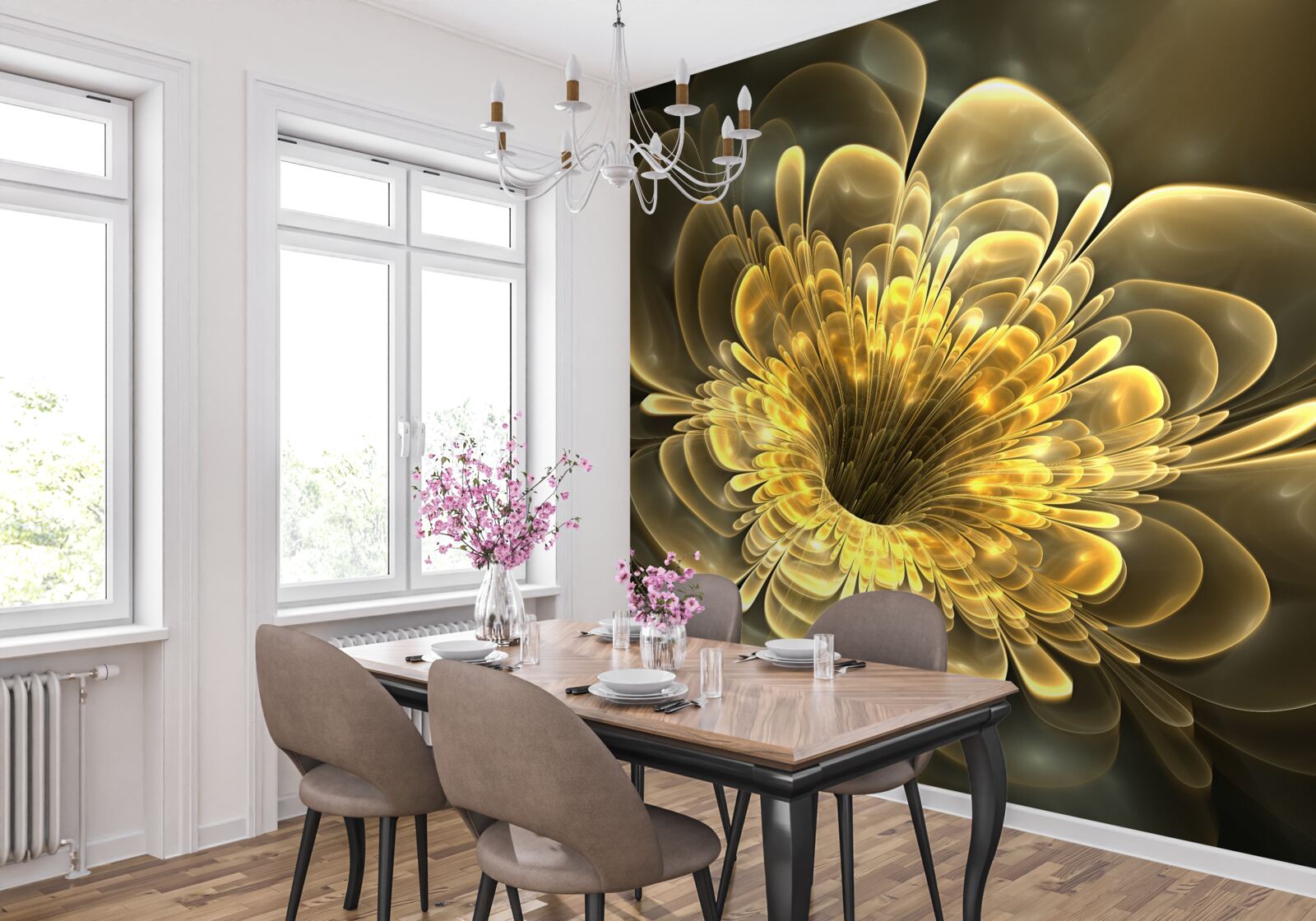 Fotobehang doorzichtige gele knop