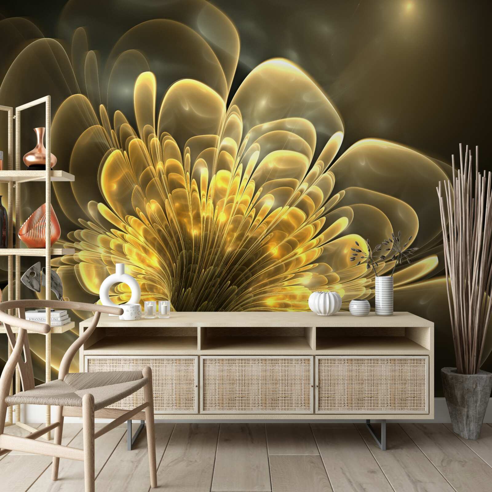 Fotobehang doorzichtige gele knop