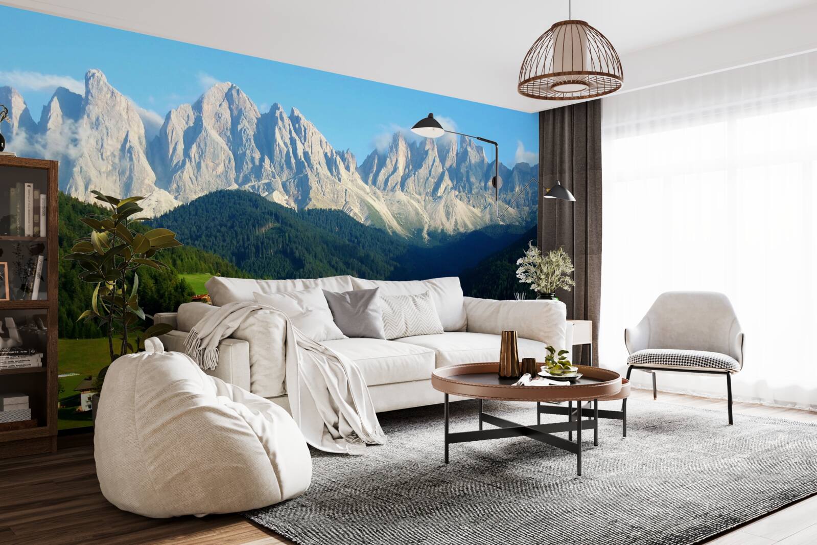 Fotobehang dorp in een vallei aan de voet van de bergen