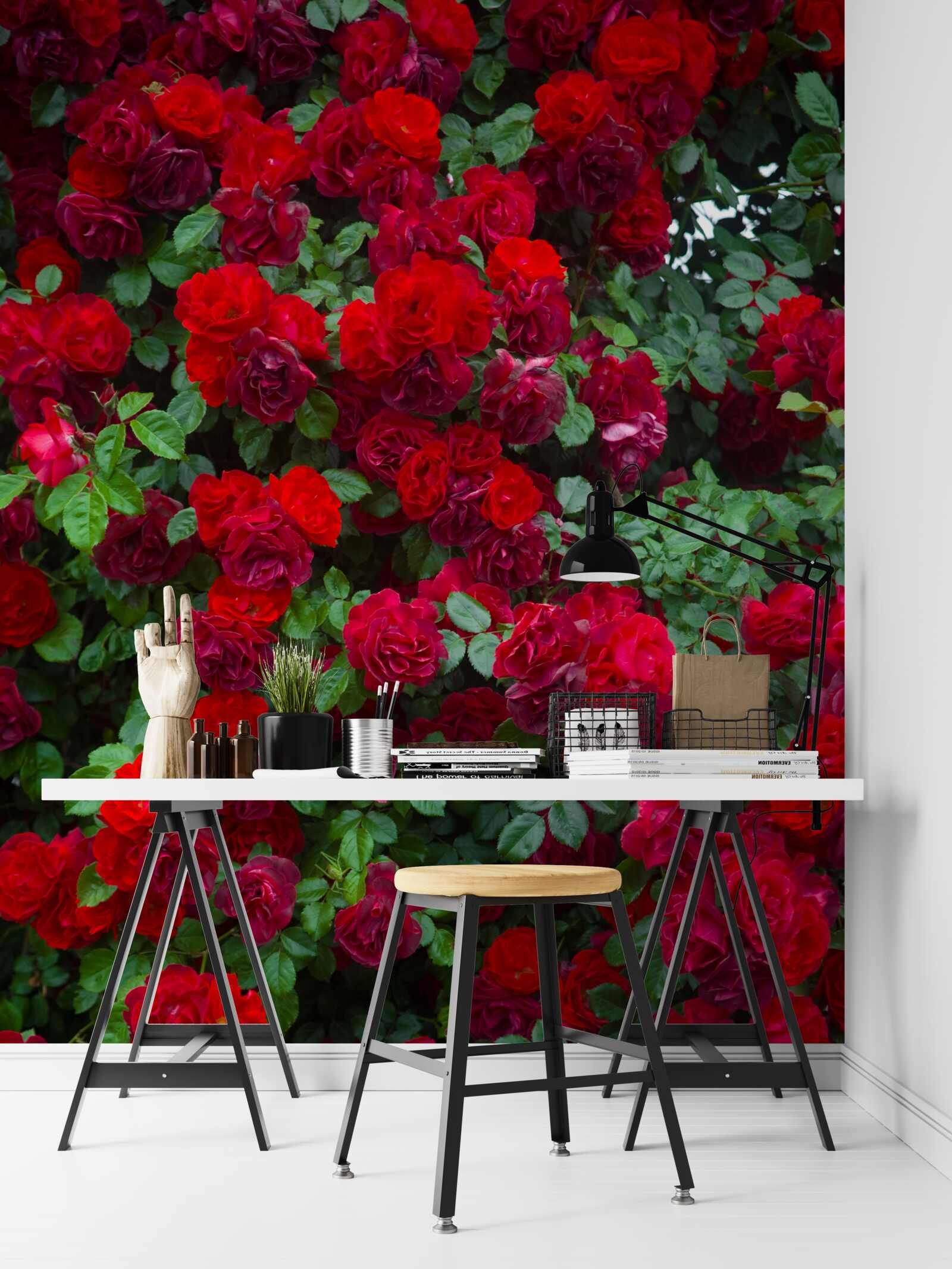 Fotobehang scharlaken rozenstruik