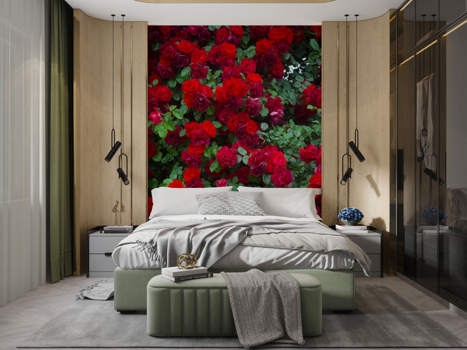 Fotobehang scharlaken rozenstruik