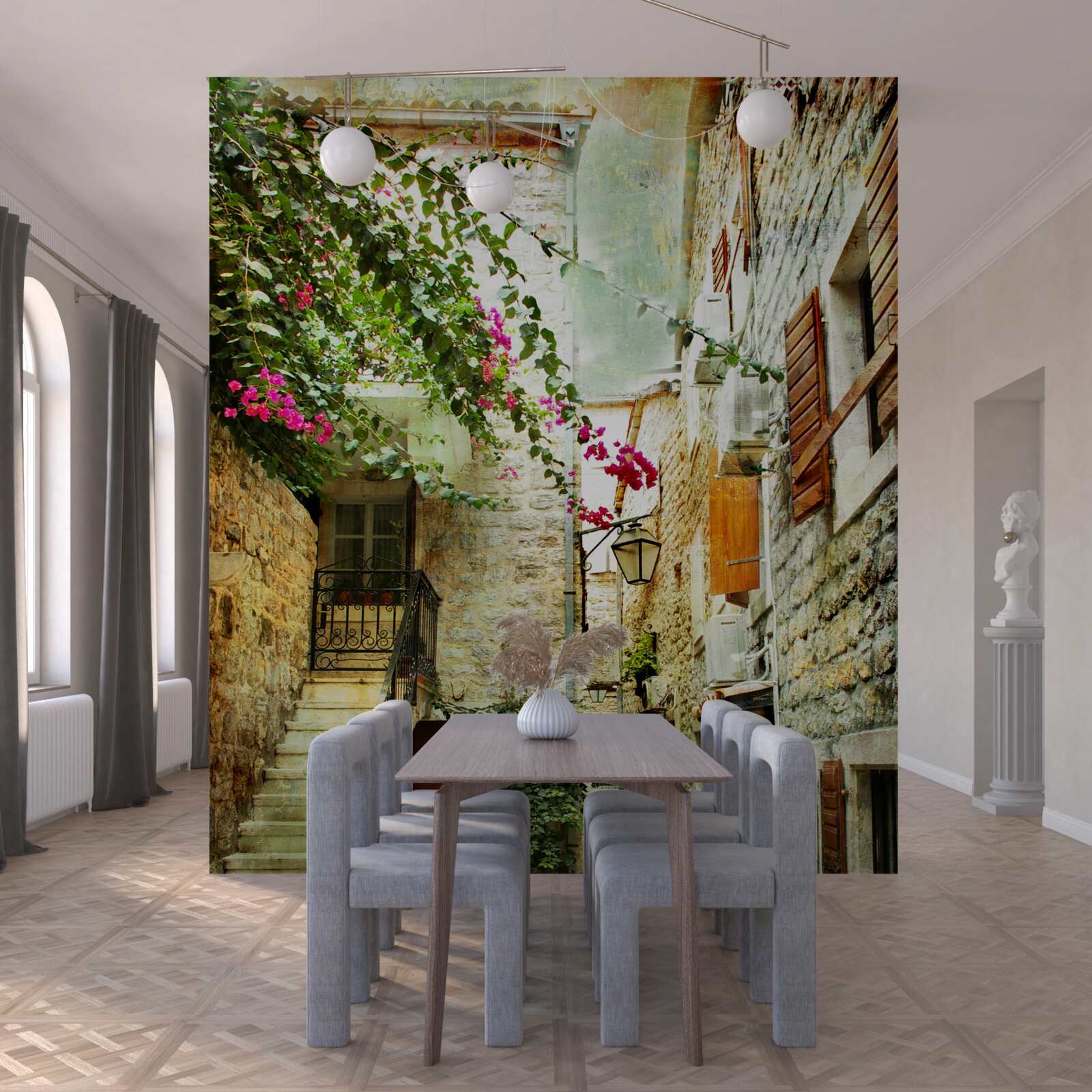 Fotobehang aquarel van een oude straat