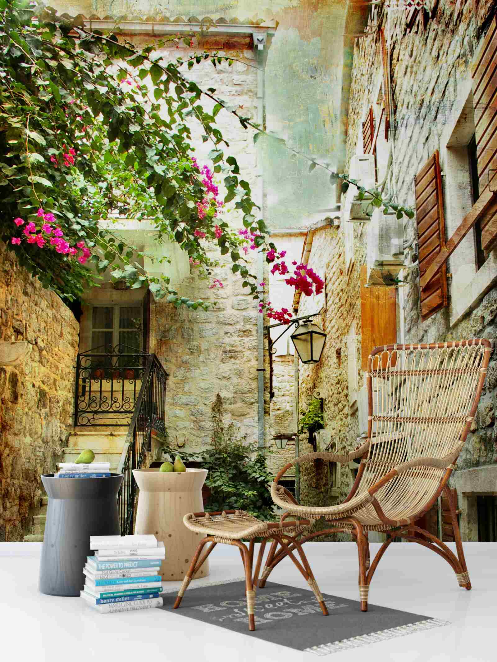 Fotobehang aquarel van een oude straat