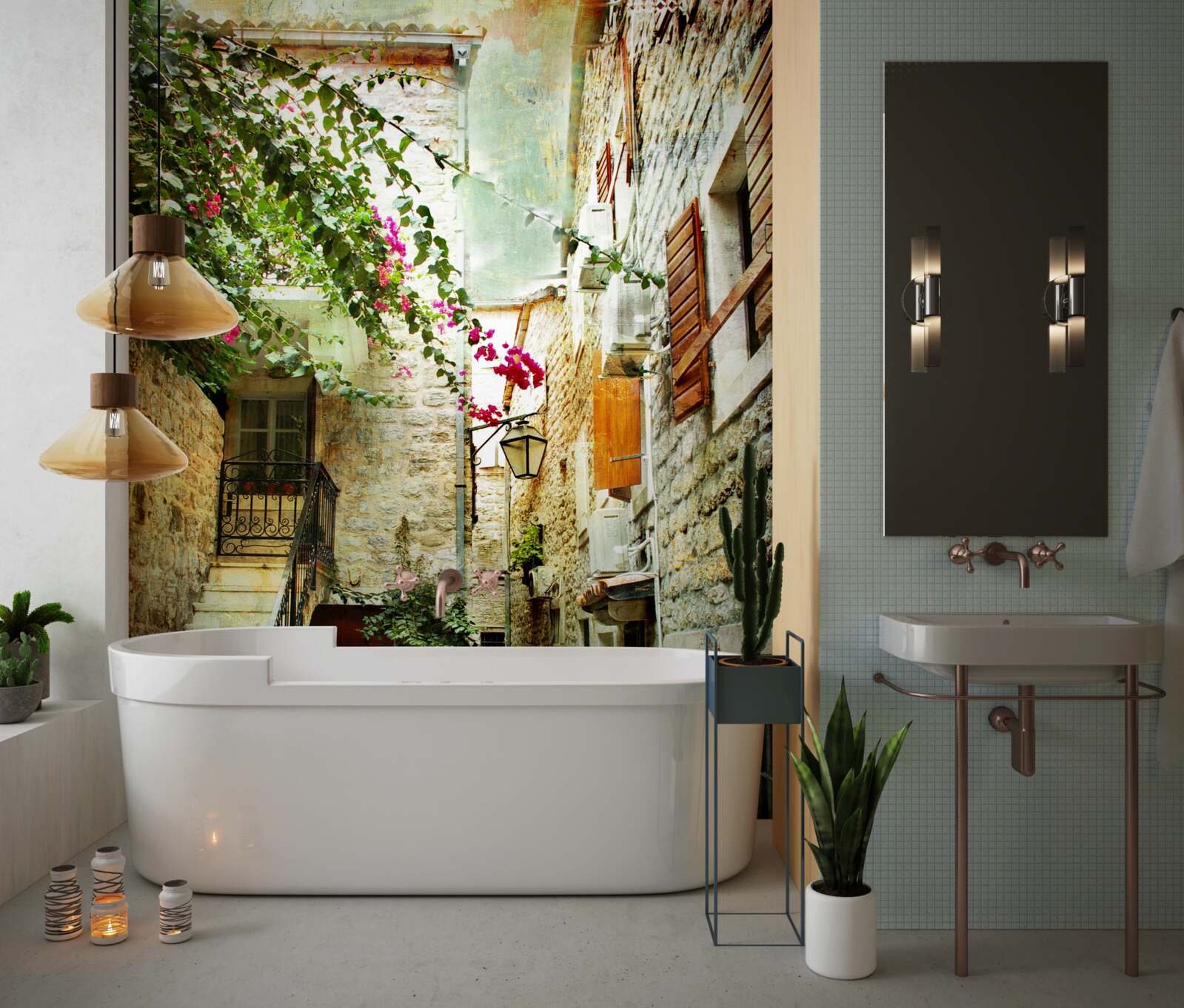 Fotobehang aquarel van een oude straat