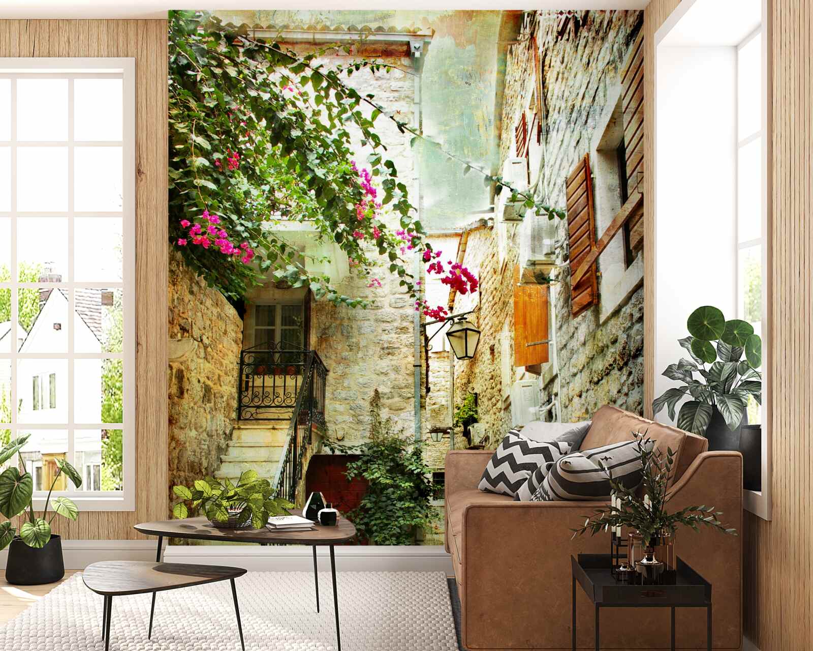 Fotobehang aquarel van een oude straat