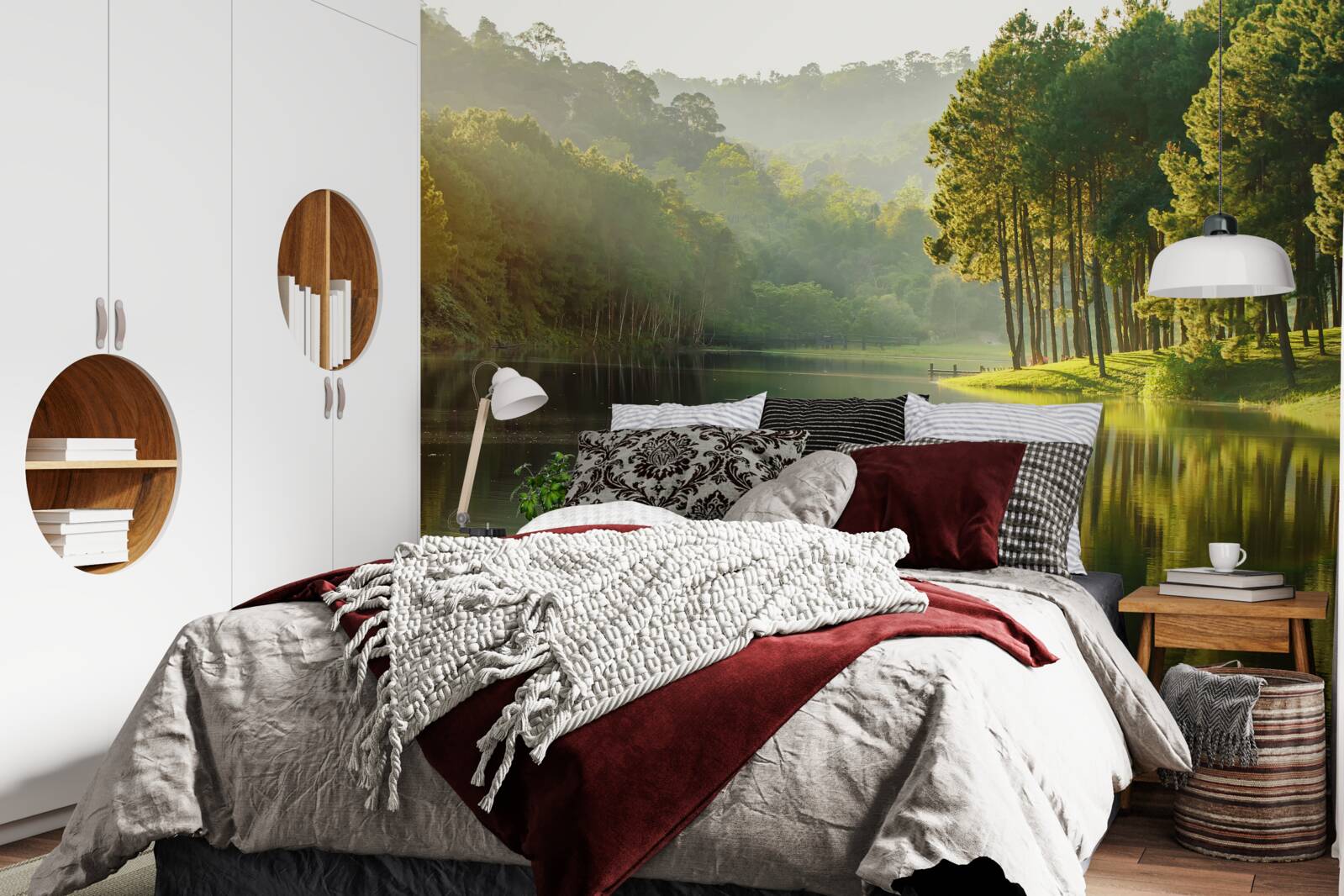 Fotobehang ochtendmist verspreidt zich door het bos