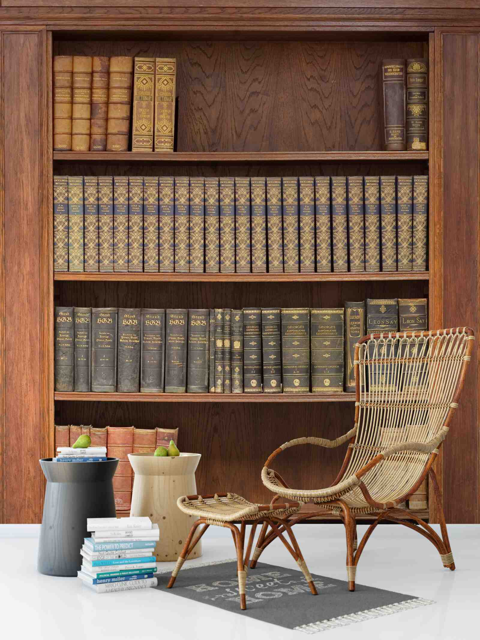 Fotobehang een plank gevuld met verschillende boeken