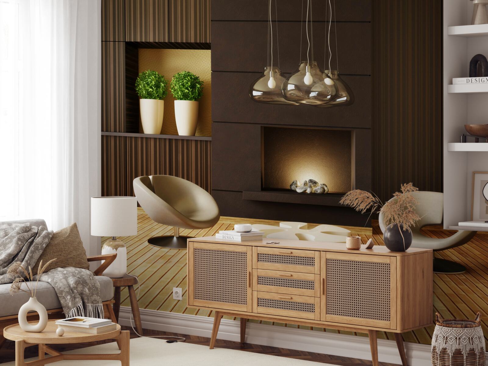 Fotobehang communicatieruimte bij de open haard